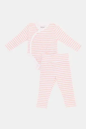 Baby Orange And White Striped Print Bodysuit Set (2 Piece)