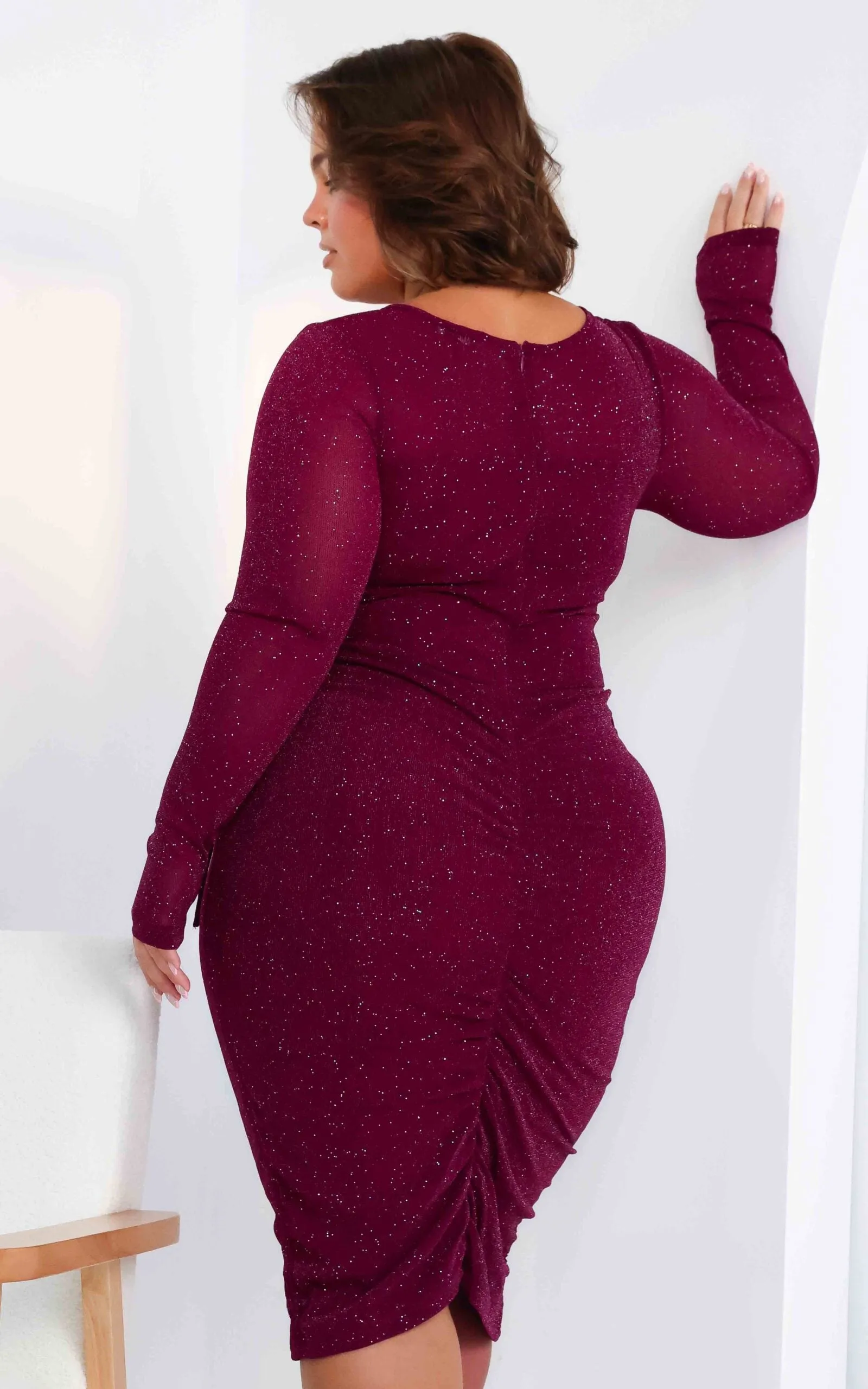 Before You Go Long Sleeve Mesh Dress - Plum Metallic Glitter