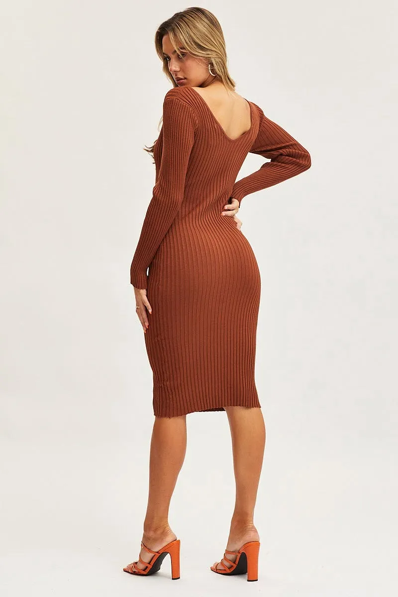 Beige Knit Dress Evening Midi