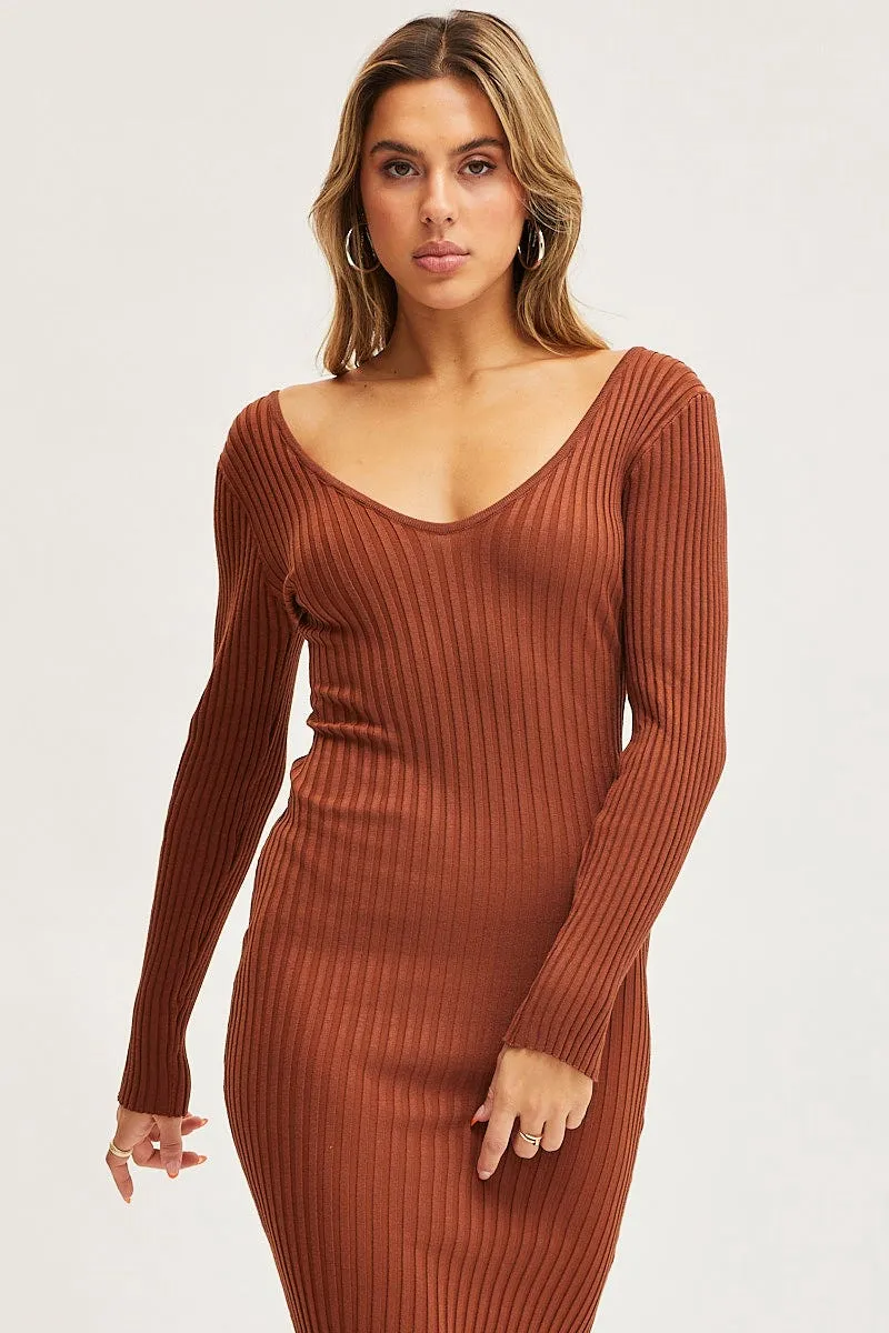 Beige Knit Dress Evening Midi