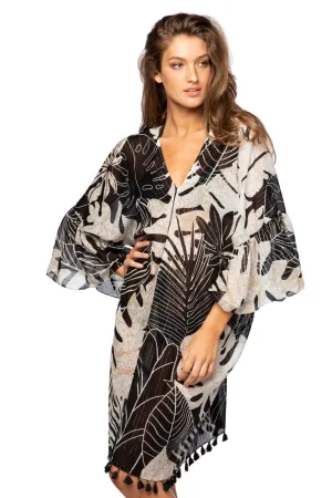 Bell Sleeve Kaftan Coverup in Night Leave Print