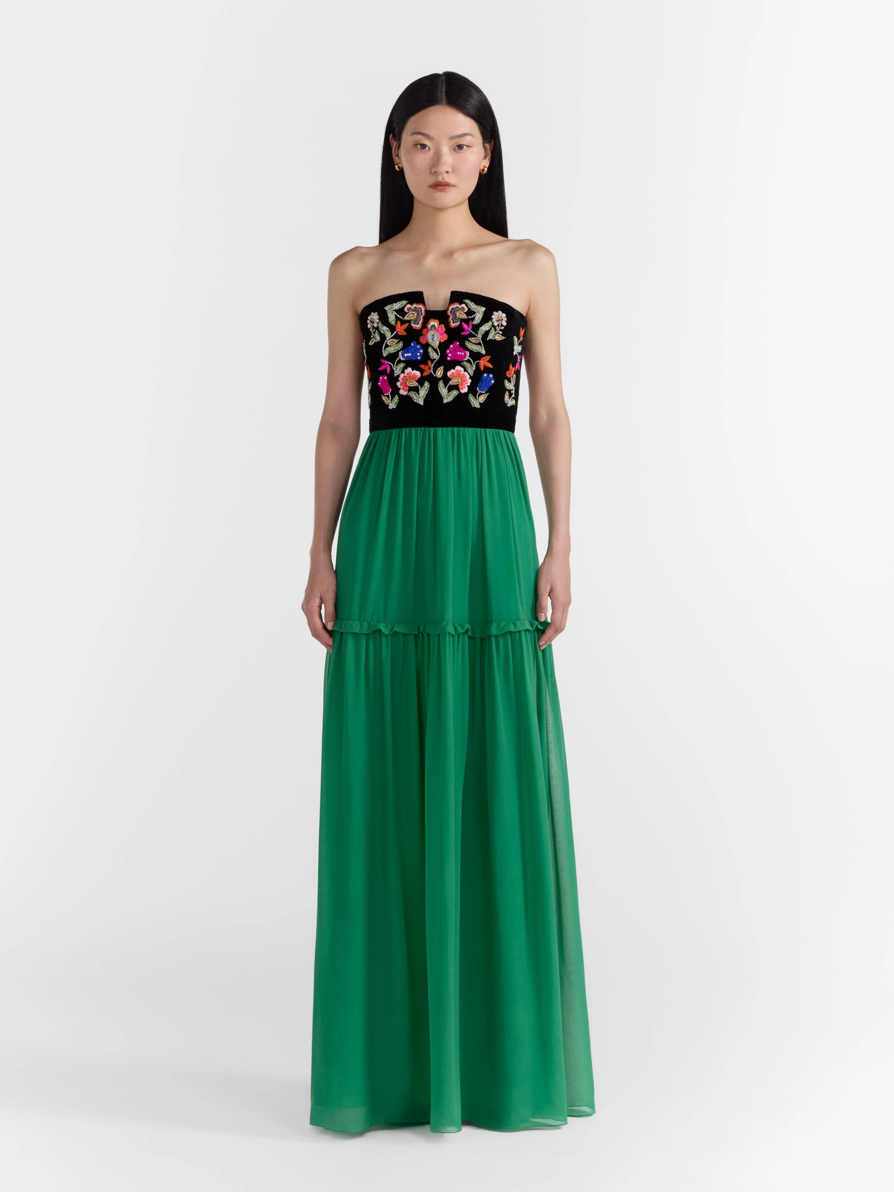 Belle B Dress in Emerald Green Embroidery