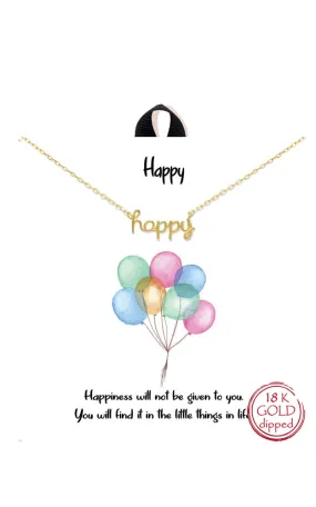 BJNA460GD Gold "Happy" Happy Script Pendant Necklace