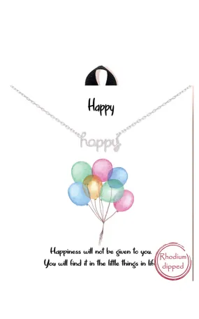 BJNA460RH Rhodium "Happy" Happy Script Pendant Necklace