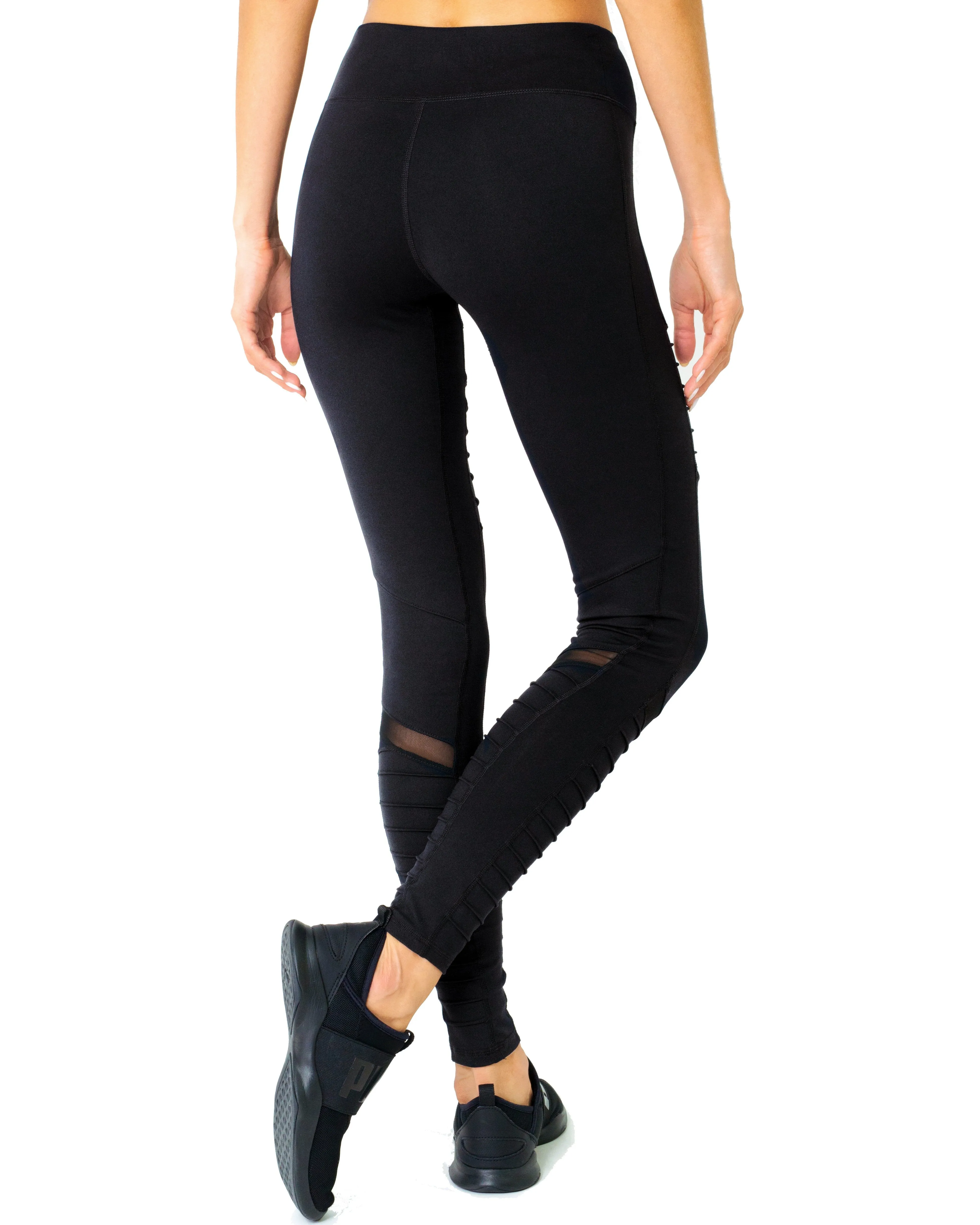 Black Athletique Low-Waisted Ribbed Leggings With Hidden Pocket