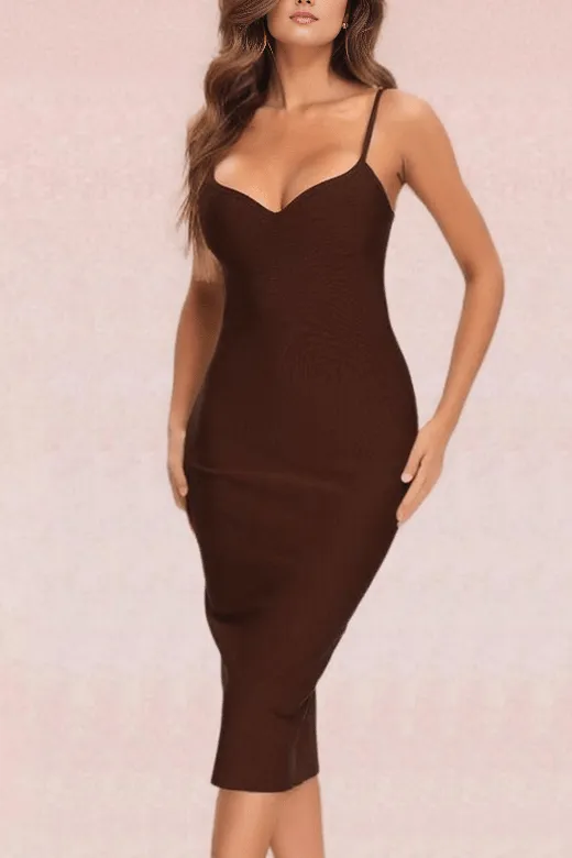 Blanche Bandage Midi Dress - Tan Brown