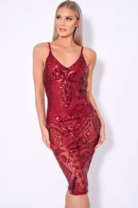 Body On Me Luxe Berry Sequin Sheer Bodysuit Midi Dress