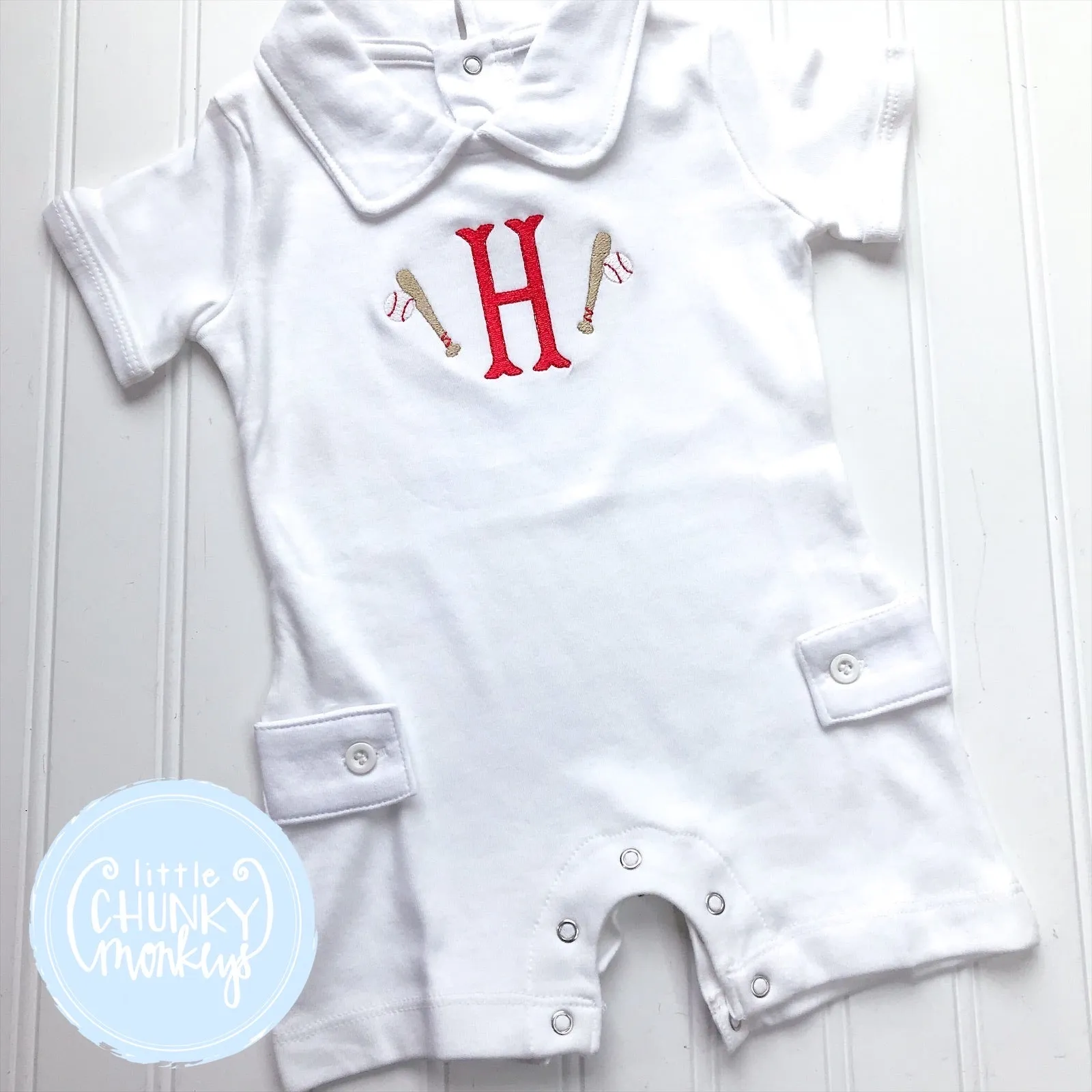 Boy Peter Pan Romper- Baseball Initial