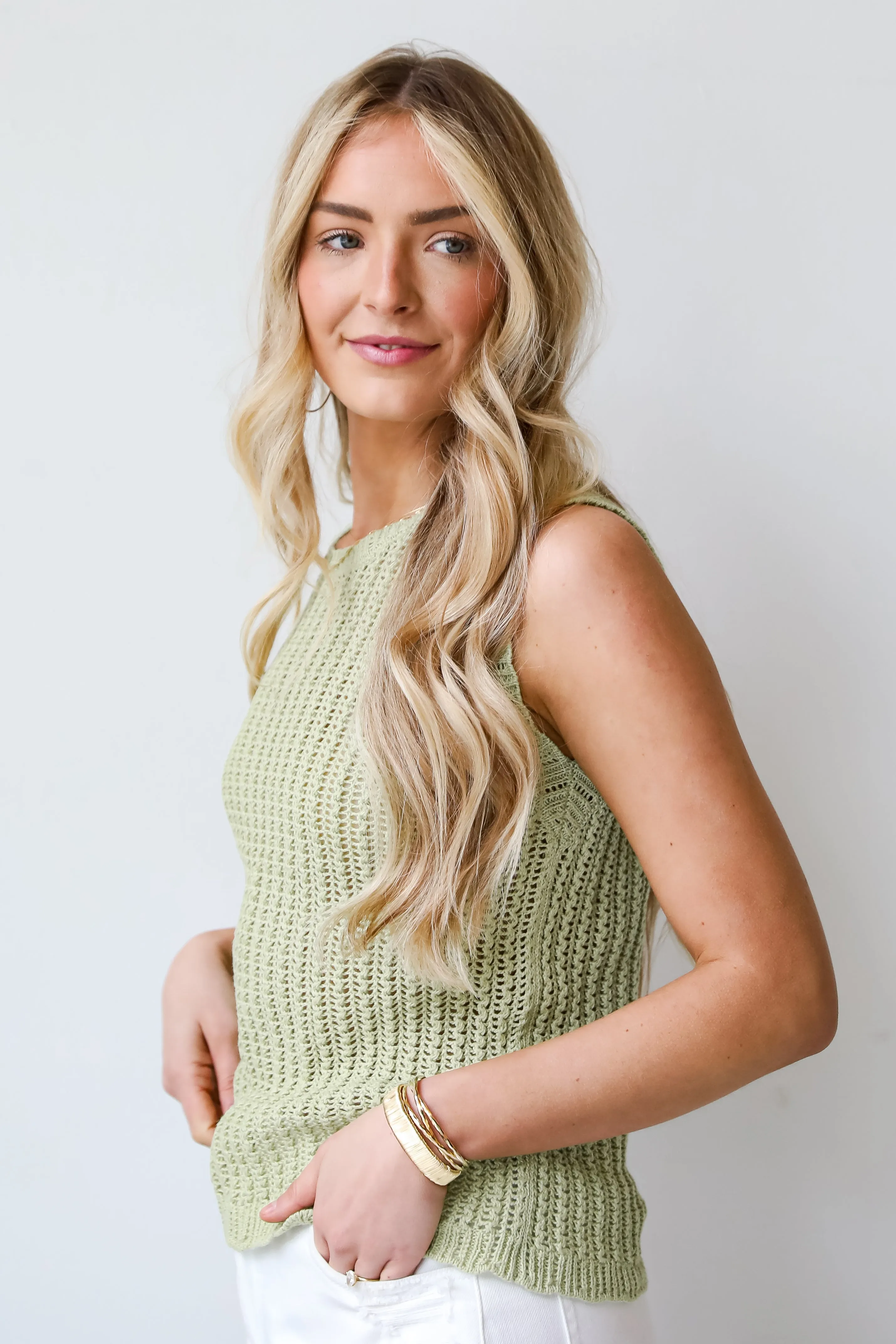 Breezy Option Lime Crochet Knit Tank - DU DEAL