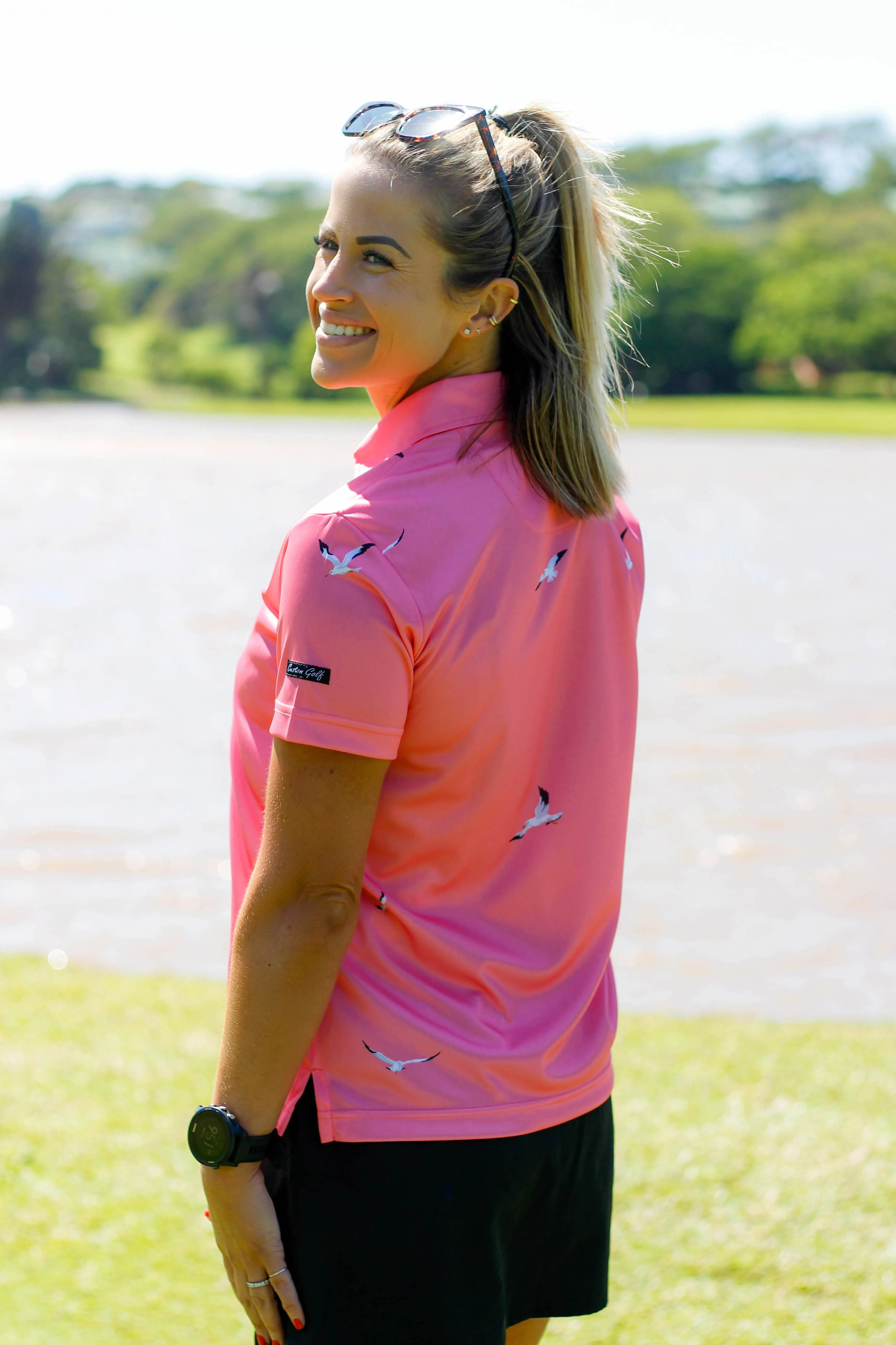 CA Ladies Funky Golf Shirt | Coral Seagulls