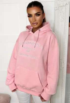 California Daydream Pink Embroided Hooded Sweatshirt