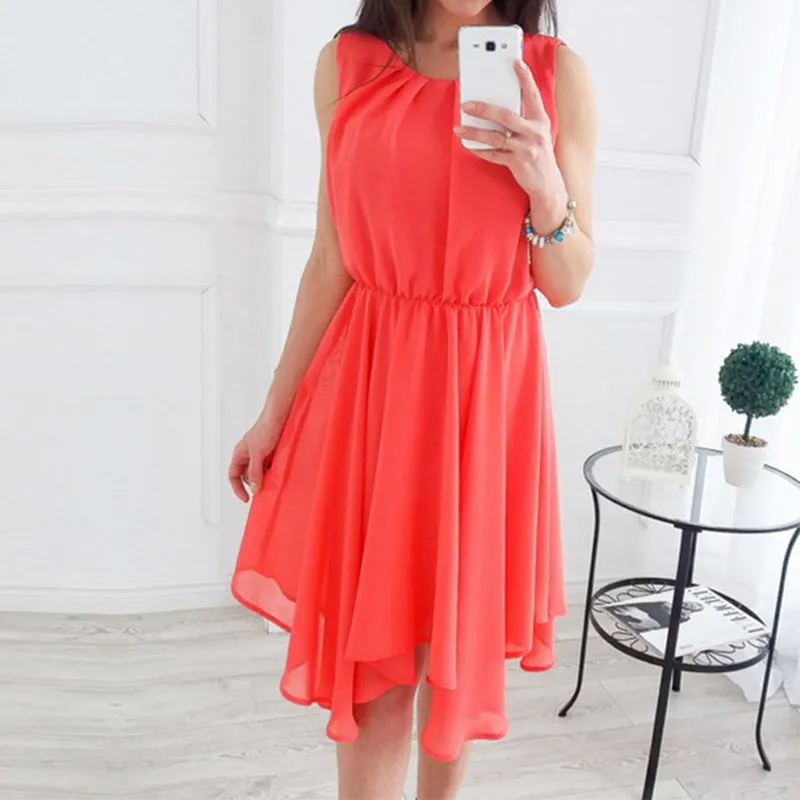 CALOFE Summer Beach Dresses Sleeveless Boho Dress Women O-neck Loose Elastic Vestidos Bohomian Robe Femme Mini Sundress