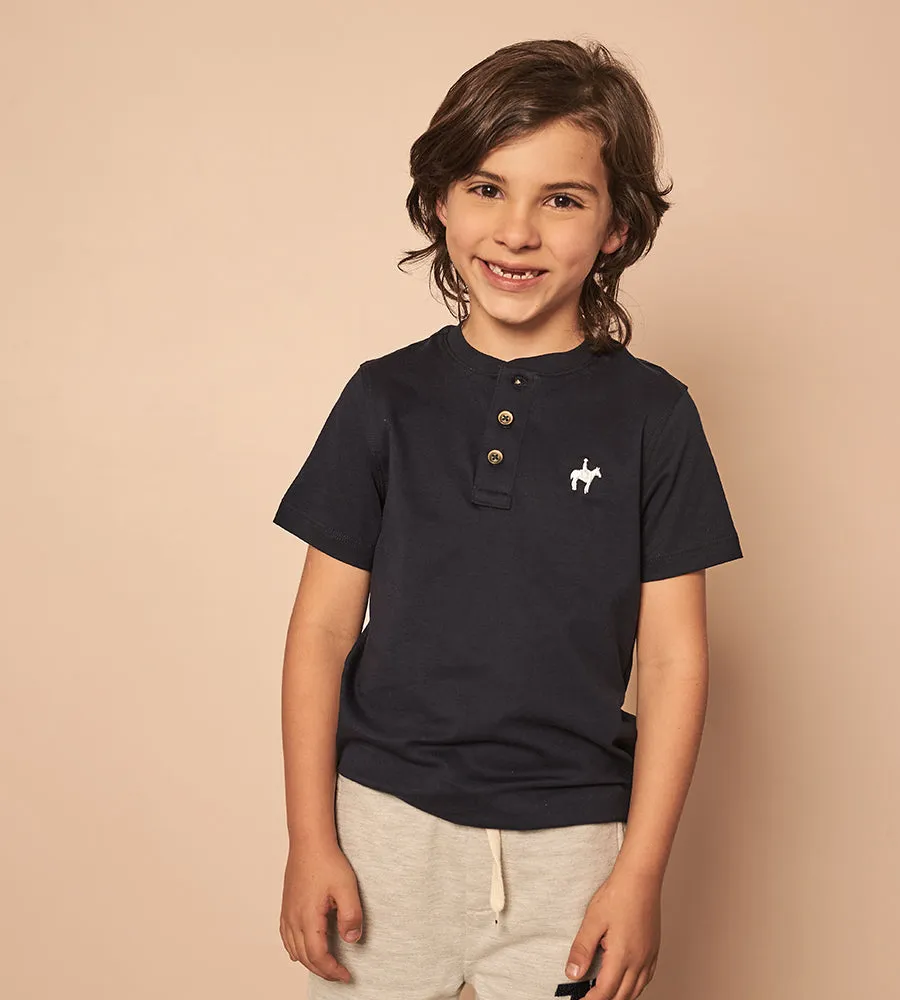 Camiseta Henley Azul Navy Para Niño Ref. 247020923