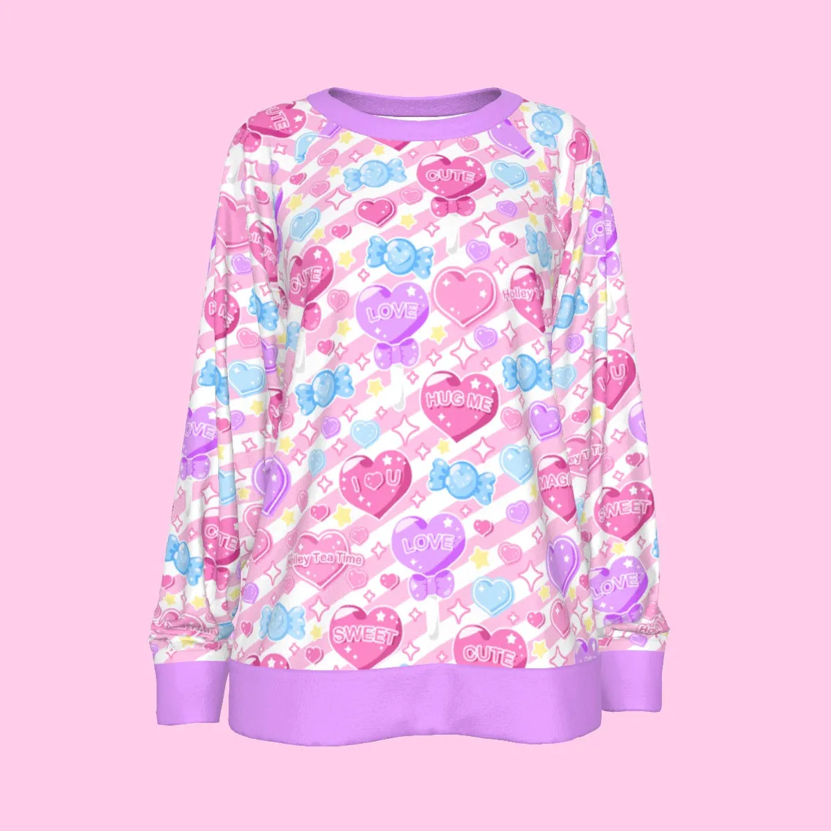 Candy Love Hearts (Colorful Cutie) Women's Round Neck Raglan Sleeve Sweatshirt