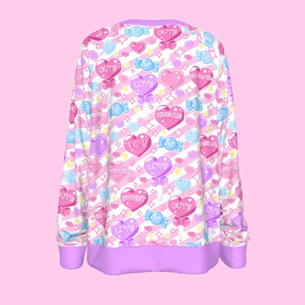 Candy Love Hearts (Colorful Cutie) Women's Round Neck Raglan Sleeve Sweatshirt