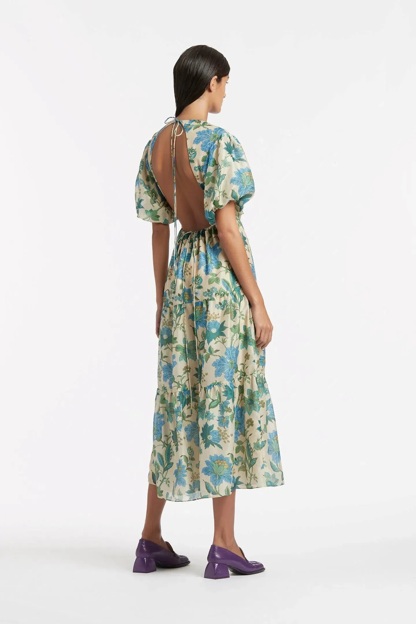 Celia Print Open Back Midi Dress