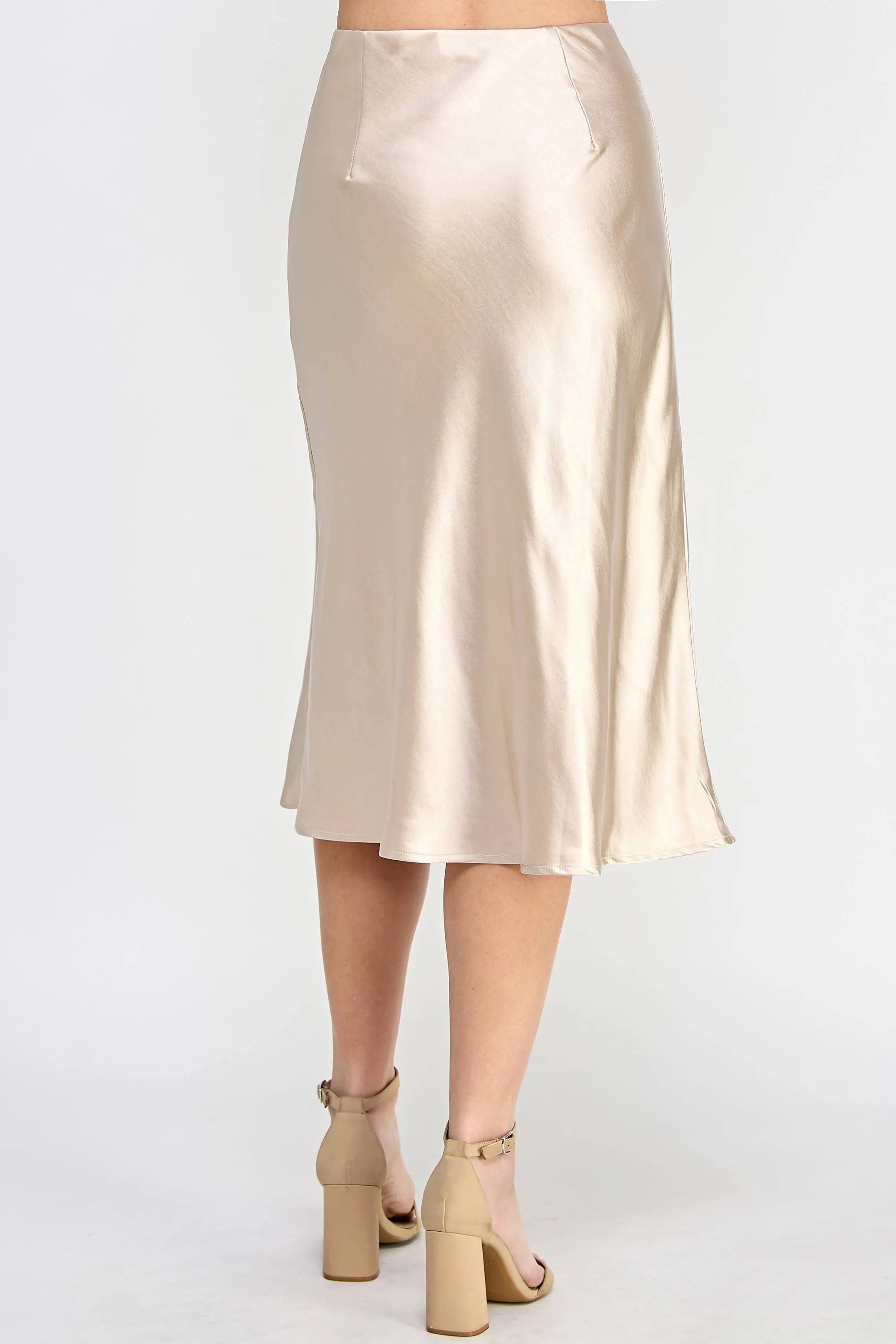 Champagne Satin Midi Skirt