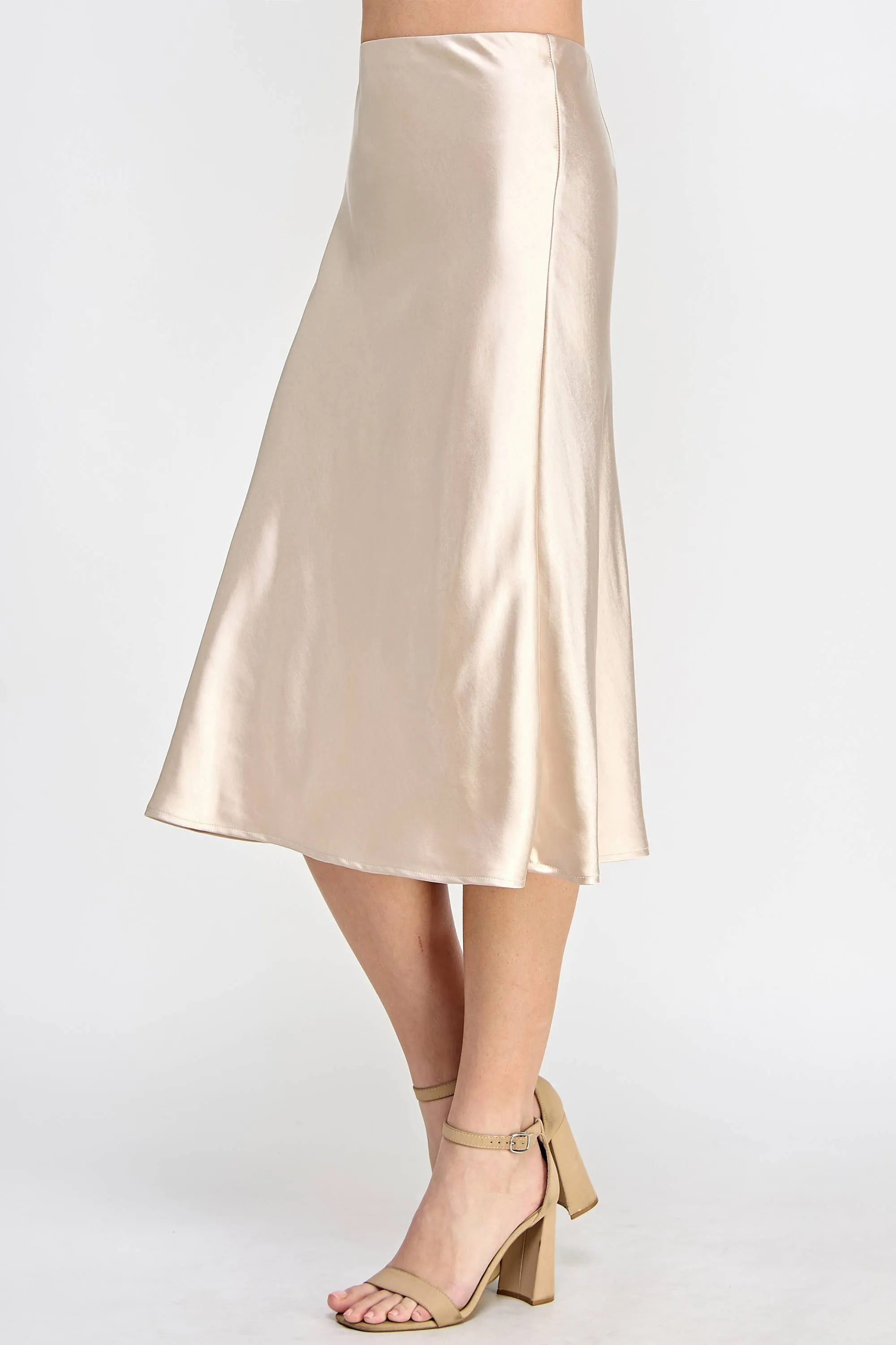 Champagne Satin Midi Skirt