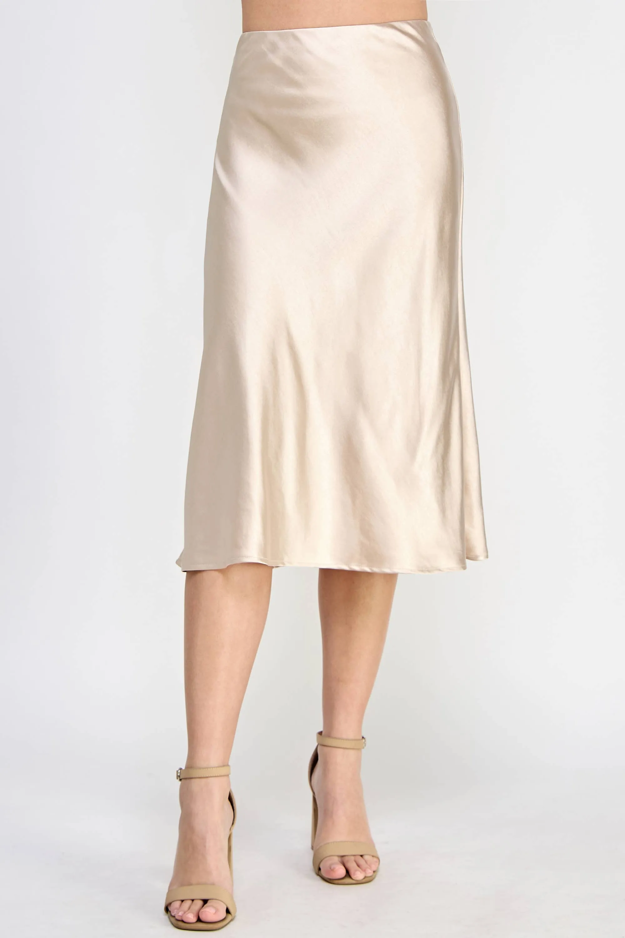 Champagne Satin Midi Skirt