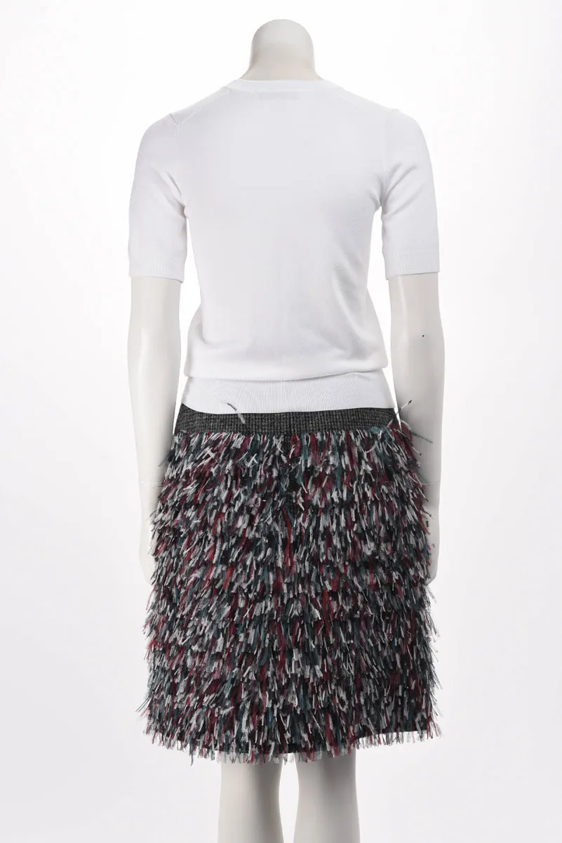 Chanel Grey Tweed & Ostrich Feather Midi Skirt FR 38