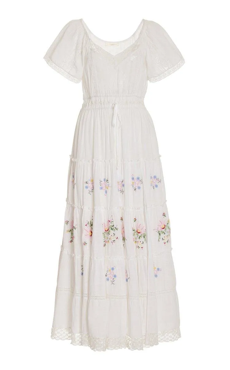 Charo Embroidered Lace Trimmed Maxi Dress