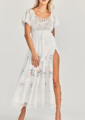 Charo Embroidered Lace Trimmed Maxi Dress