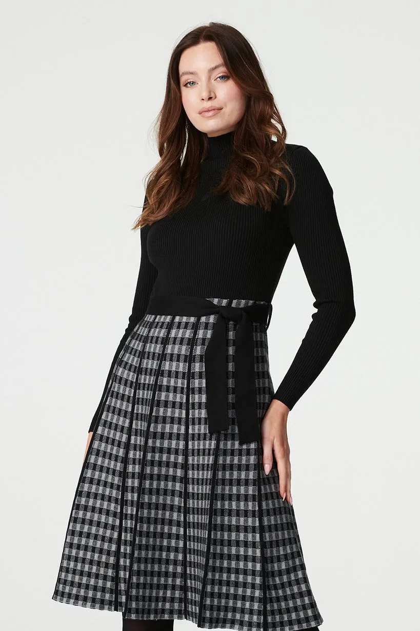 Checked High Neck Knit Dress