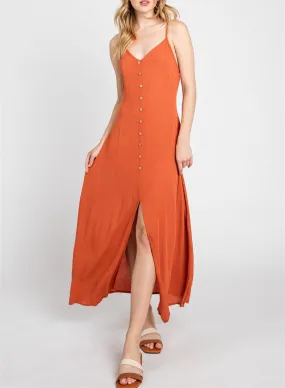 Chelsea Button Front Dress In Rust