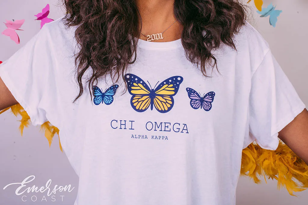 Chi O You Give Us Butterflies Bid Day Tee