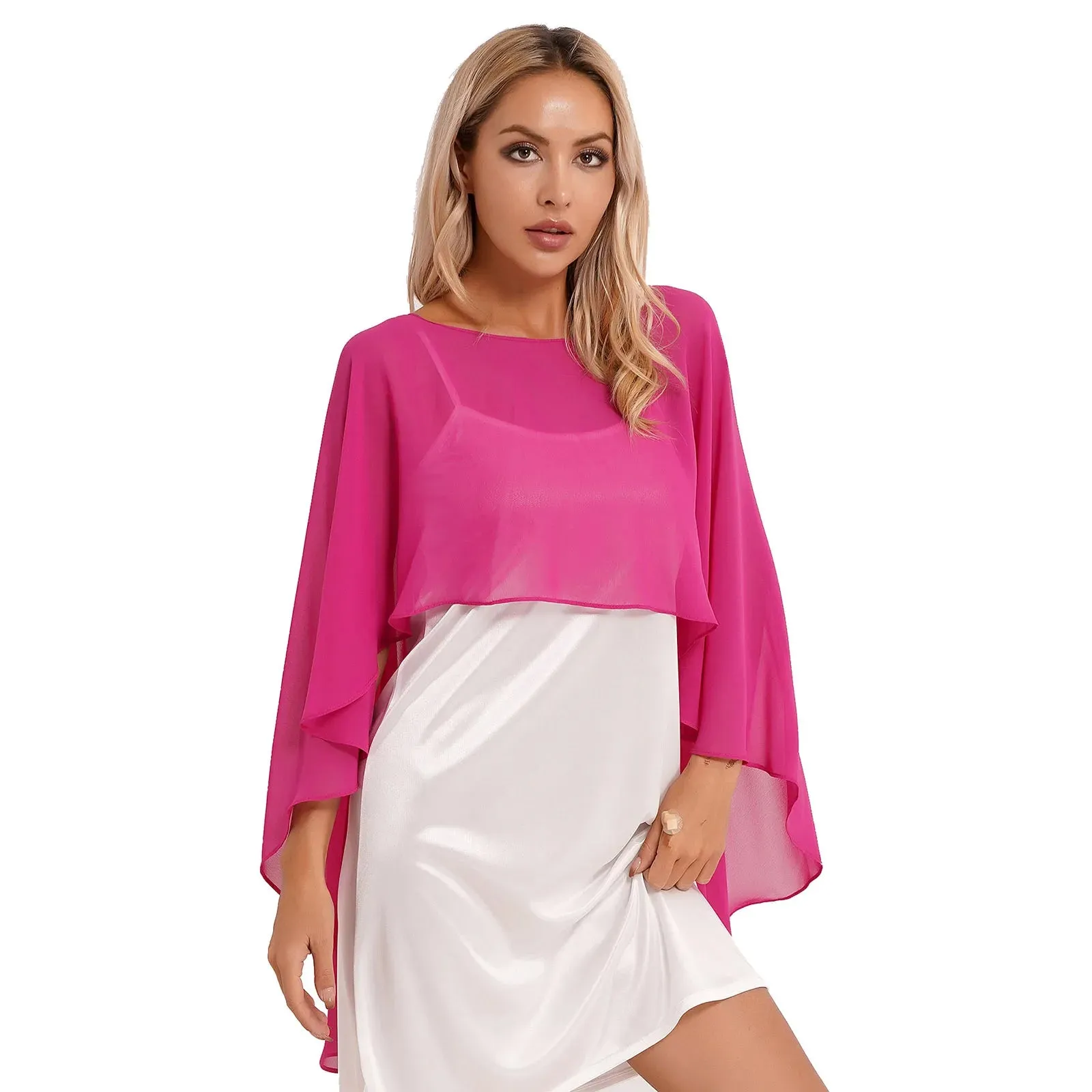 Chiffon Solid Pullover Shawl Hi-low Hem Thin Soft Ponchos