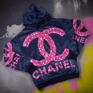 *CH@N3L* BLACK & PINK) FLEECE LINED PULLOVER HOODIES