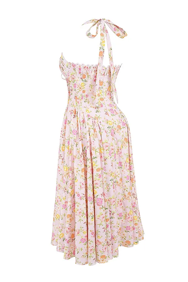 Christina Pink Meadow Print Halter Midi Dress