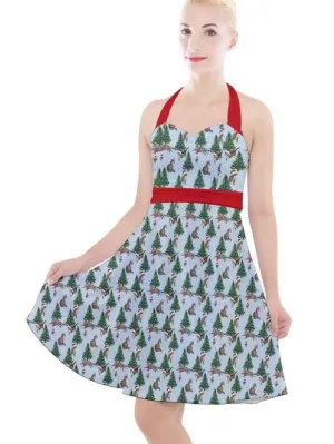 Christmas Cats Halter Party Swing Dress [IN STOCK]