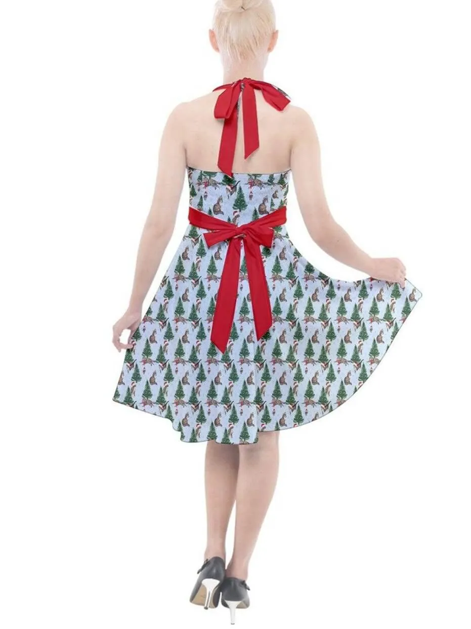 Christmas Cats Halter Party Swing Dress [IN STOCK]