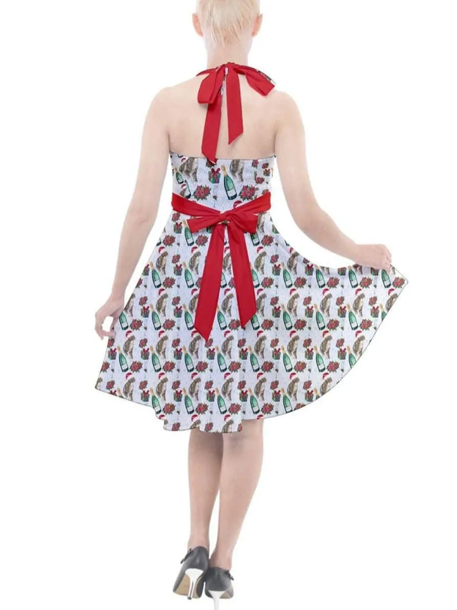 Christmas Cats Halter Party Swing Dress