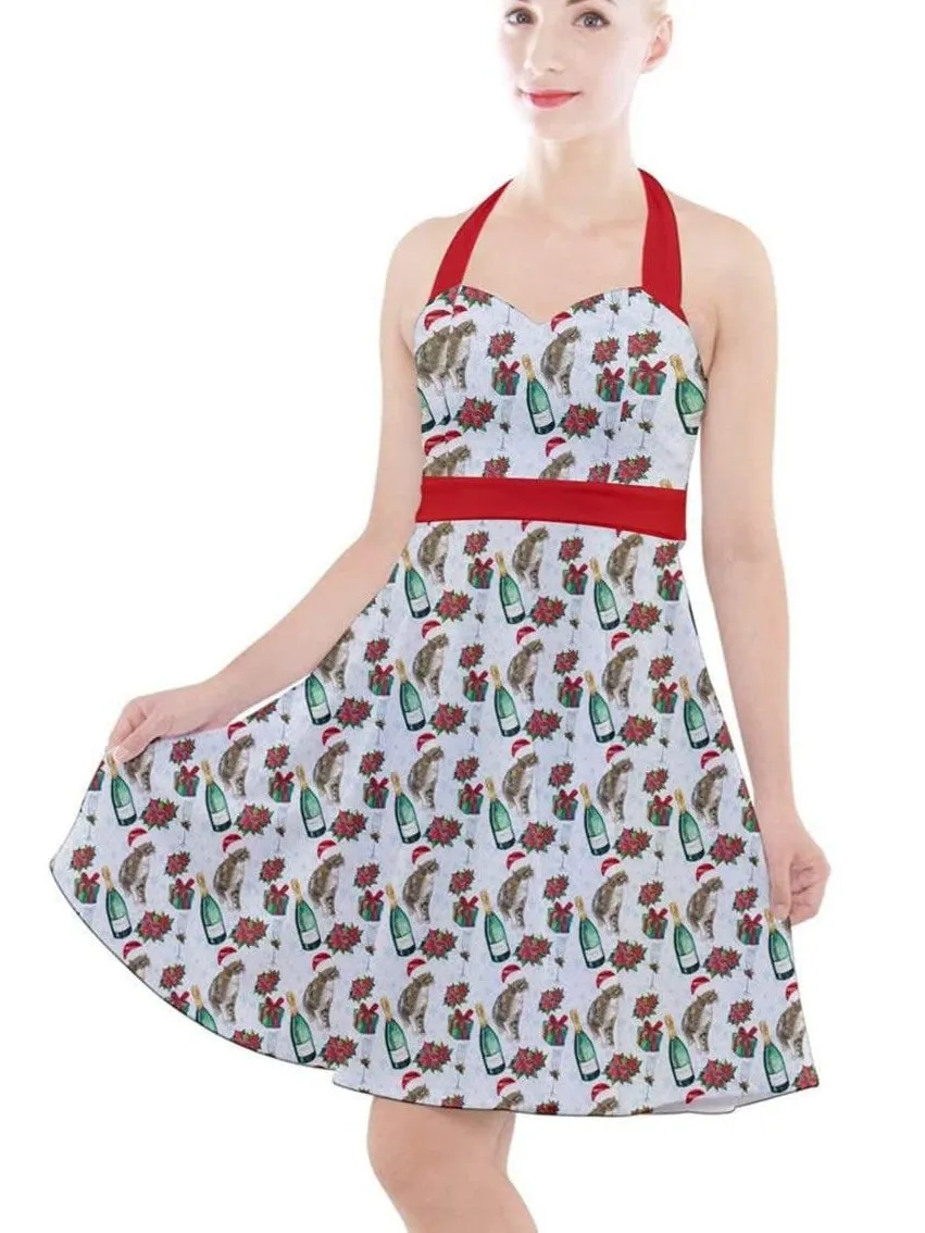 Christmas Cats Halter Party Swing Dress