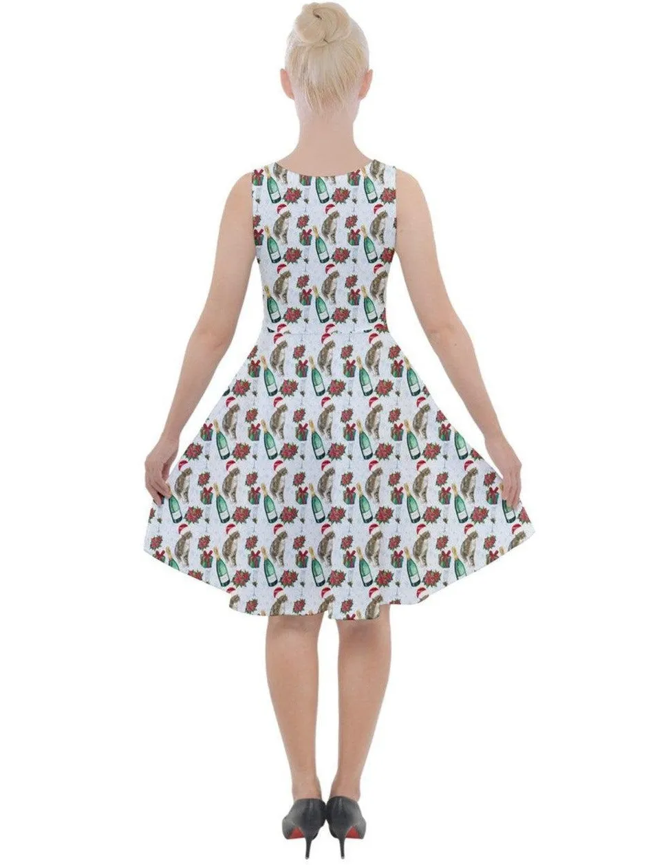 Christmas Cats Knee Length Skater Dress With Pockets