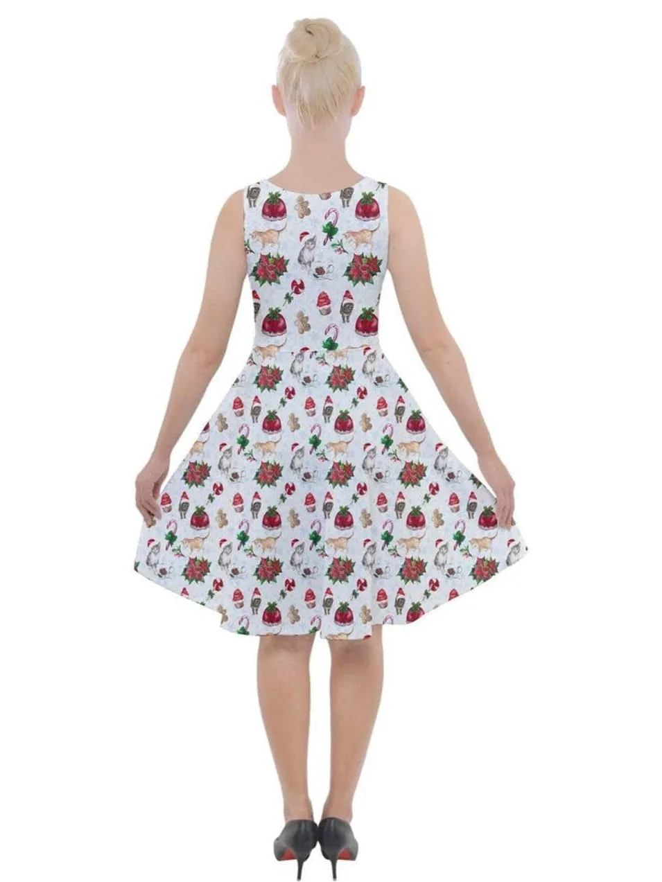 Christmas Cats Knee Length Skater Dress With Pockets