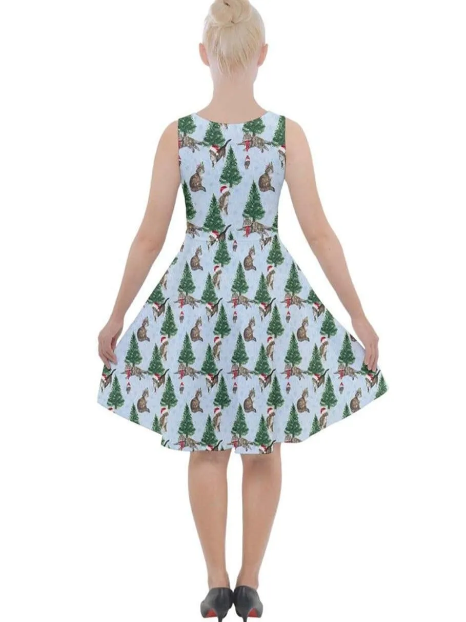 Christmas Cats Knee Length Skater Dress With Pockets