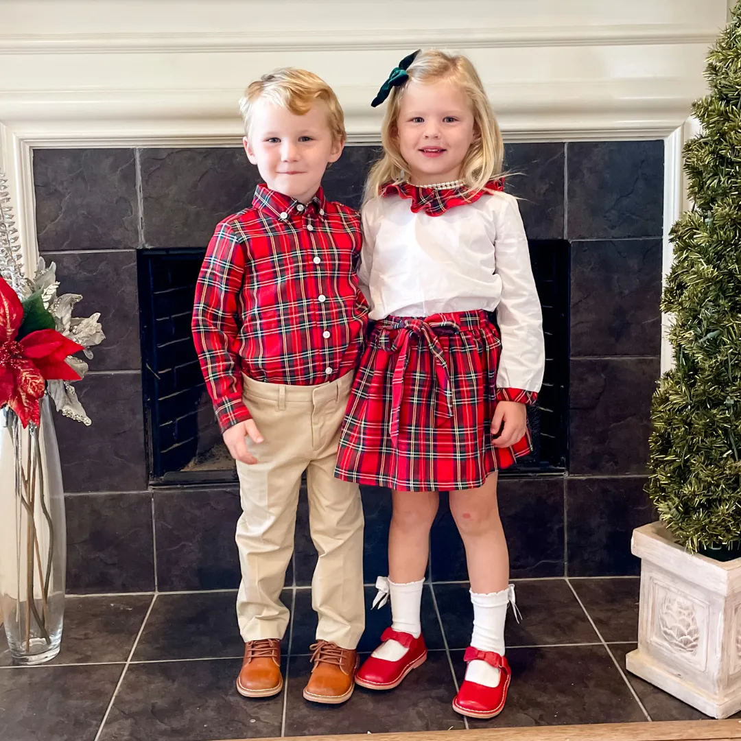 Christmas Plaid Ruffle Blouse & Skirt Set