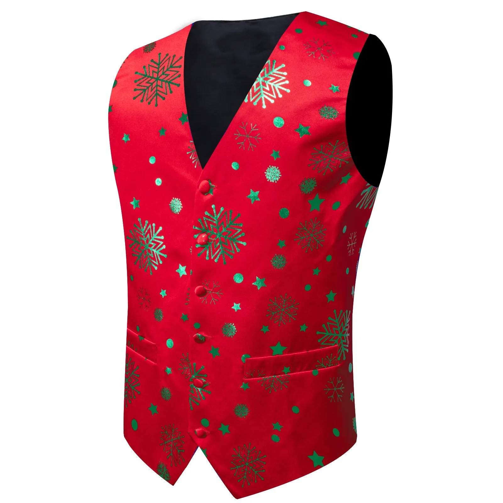 Christmas Red Green Pattern Novelty Jacquard Silk Men's Vest Bow Tie Handkerchief Cufflinks Set Waistcoat Suit Set