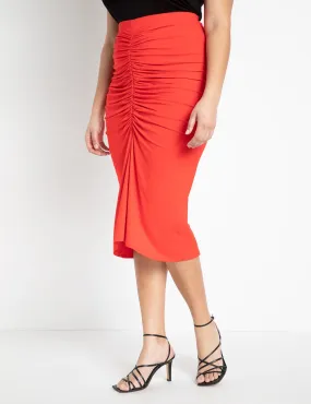 Cinch Front Midi Skirt in Red