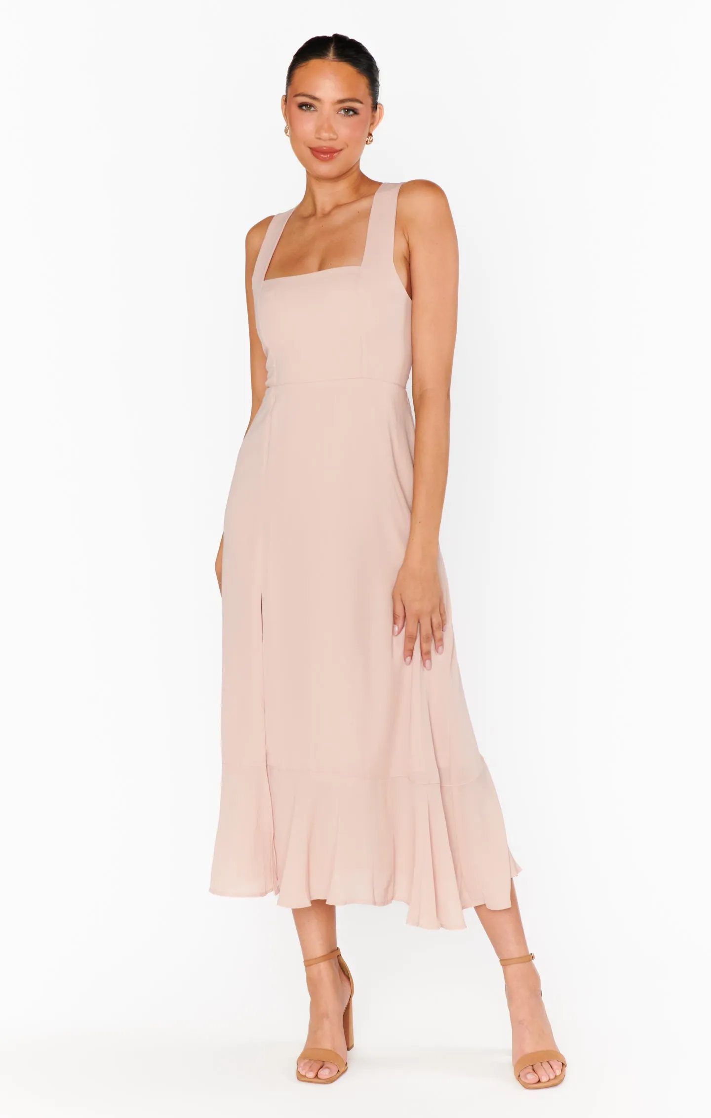 Claire Midi Dress ~ Dusty Blush Crisp