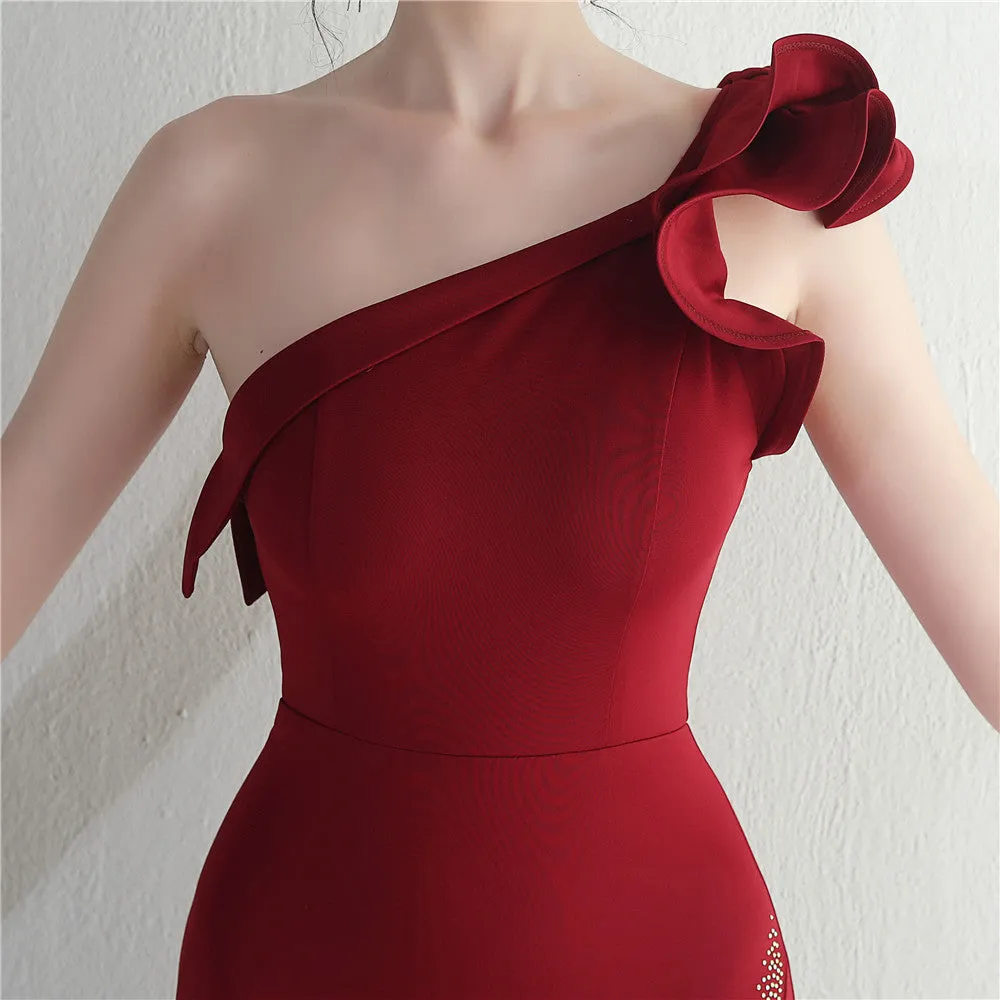 Clara Ruffled One Shoulder Satin Dress