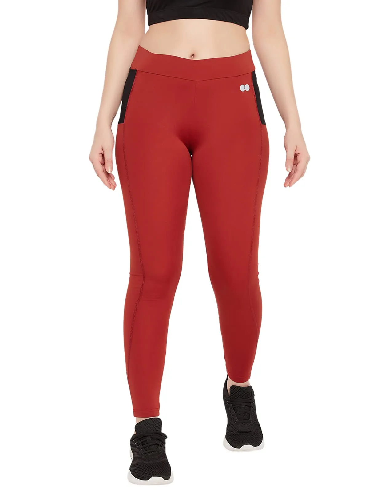 Clovia Women's Snug Fit High-Rise Active Tights (AB0098P16_Orange_M)