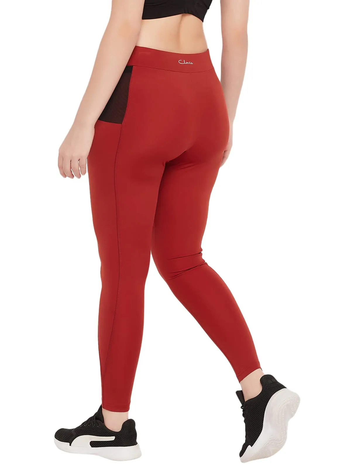 Clovia Women's Snug Fit High-Rise Active Tights (AB0098P16_Orange_M)