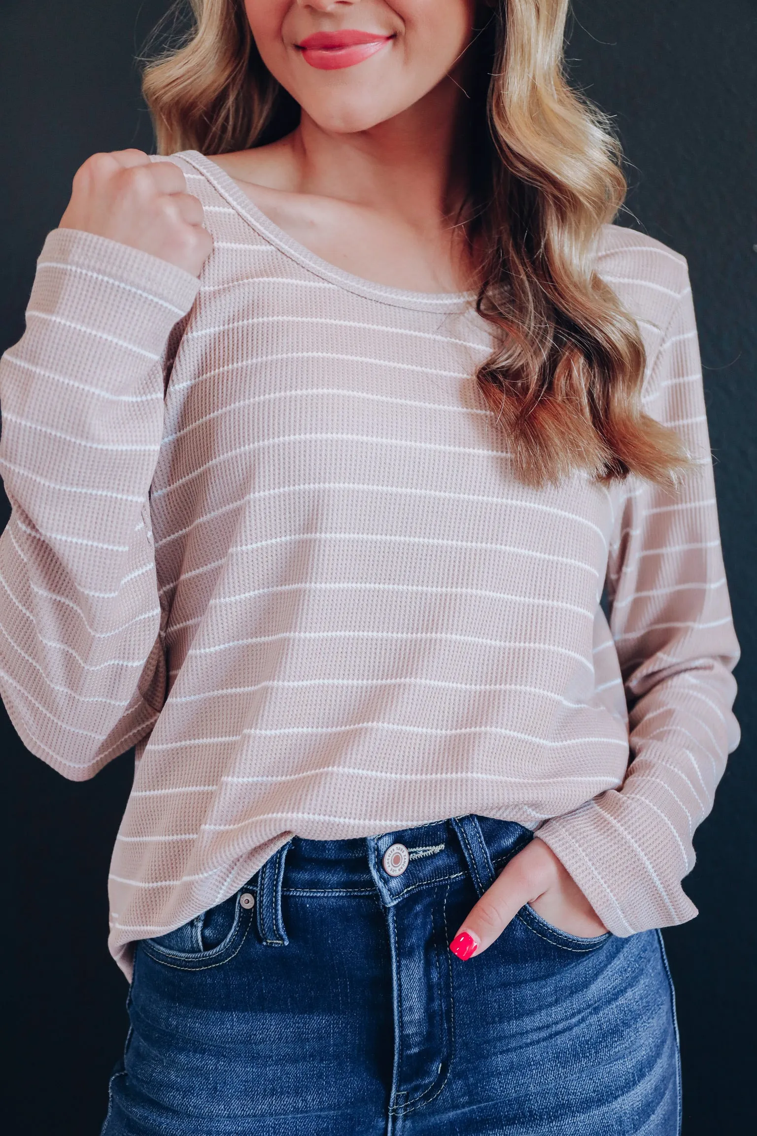 Coco Casual Striped Long Sleeve Top - Mocha/Ivory