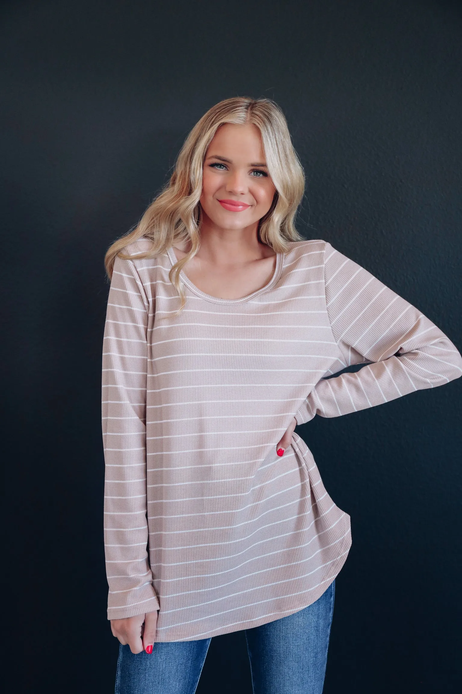 Coco Casual Striped Long Sleeve Top - Mocha/Ivory