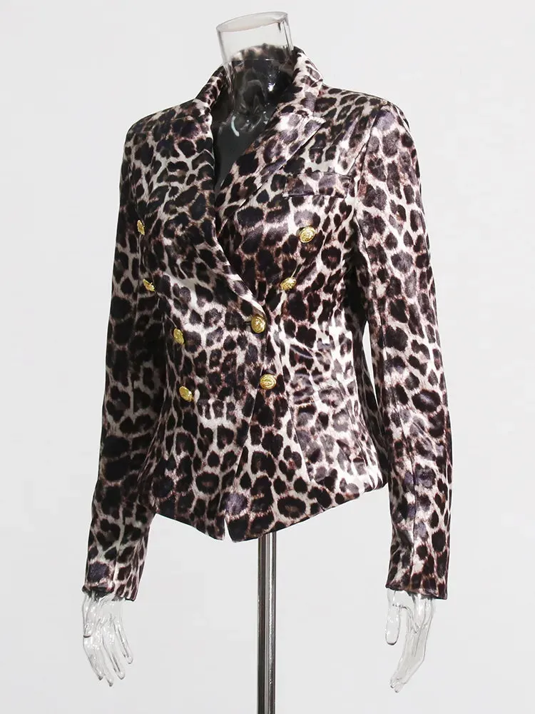 Colorblock Leopard Print Casual Blazers For Women Notched Collar Long Sleeve Patchwork Button Blazer Female Fashion