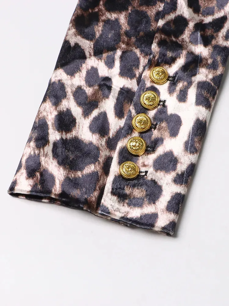 Colorblock Leopard Print Casual Blazers For Women Notched Collar Long Sleeve Patchwork Button Blazer Female Fashion